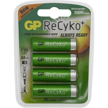 GP ReCyko Pro Rechargeable Battery - Size AA, 2000mAh, 1.2V NiMH, Pre?Charged, Long Retention Pack of 4
