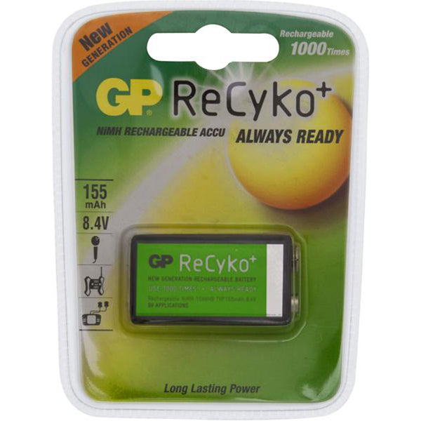 GP ReCyko+ Rechargeable Battery - 9V (8.4V), 200mAh NiMH, Pre?Charged, Long Retention Pack of 1