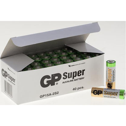 GP Super Alkaline Battery - Size AA, 1.5V (MN1500, LR6) Box of 20 x 2