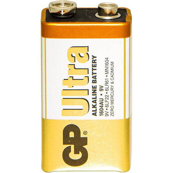 GP Alkaline Battery - 9V (1604A/PP3), 9V (PP3, MN1604, 6LF22, 6LR61) Box of 10 x 1