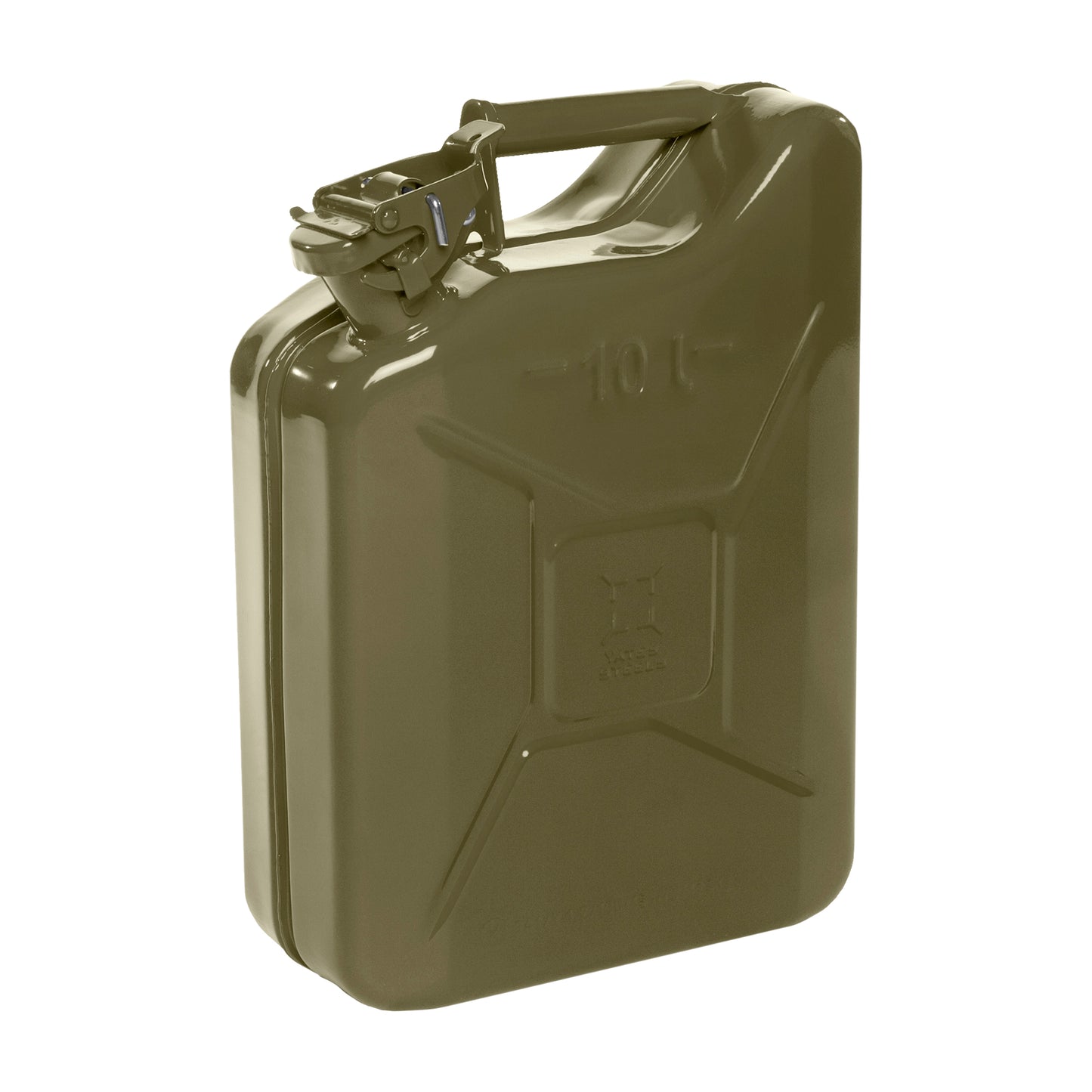 Steel Jerry Can - 10L, Khaki Green, 0.8mm Steel, UN Certified, Safety Pin, Powder Coated Finish Qty 1