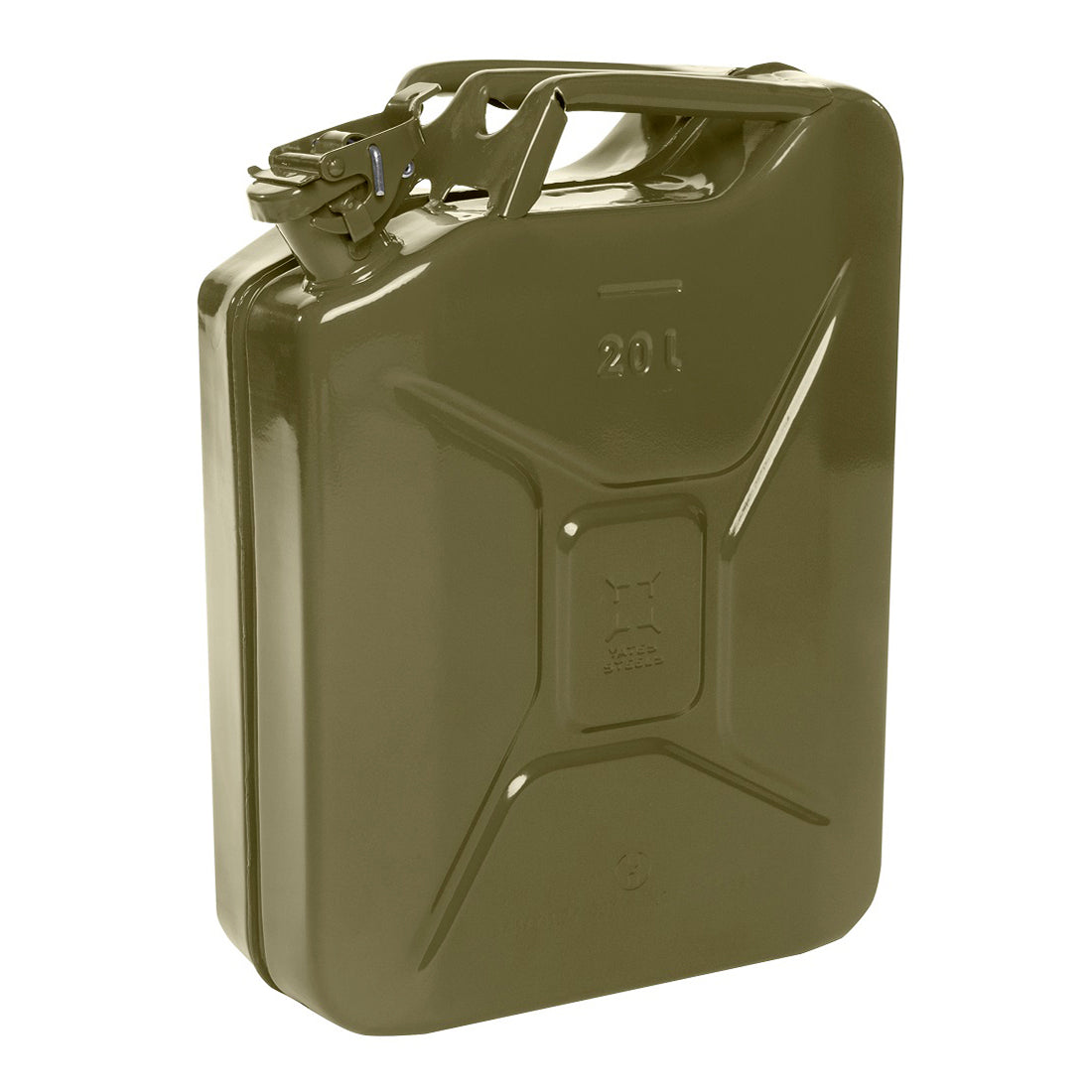 Steel Jerry Can - 20L, Khaki Green, 0.8mm Steel, UN Certified, Safety Pin, Powder Coated Finish Qty 1