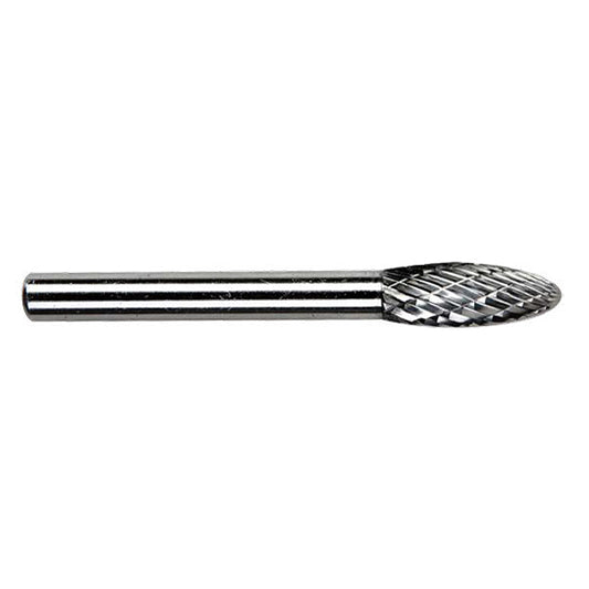 ABRACS Carbide Burr - Shape H, Flame, Ø12 x L32mm Head, Ø6mm Shaft, L76mm Total Qty 1