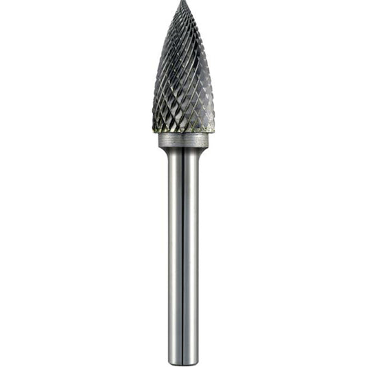 ALPEN Carbide Burr - Arc Pointed Nose, Ø6mm Head, L65mm, Ø6mm Shaft, Tungsten Carbide, Universal No.6 Cut Qty 1
