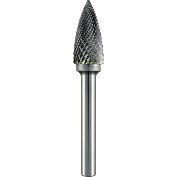 ALPEN Carbide Burr - Arc Pointed Nose, Ø12mm Head, L65mm, Ø6mm Shaft, Tungsten Carbide, Universal No.6 Cut Qty 1