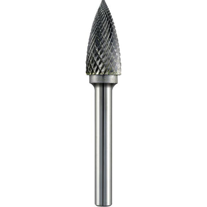 ALPEN Carbide Burr - Arc Pointed Nose, Ø10mm Head, L65mm, Ø6mm Shaft, Tungsten Carbide, Universal No.6 Cut Qty 1
