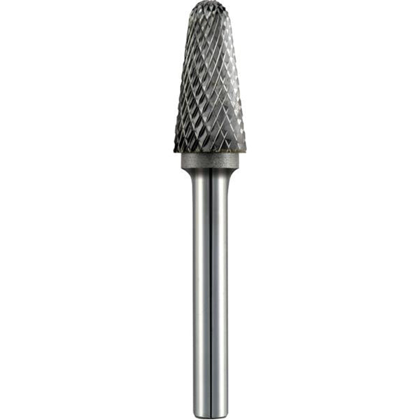 ALPEN Carbide Burr - Conical Round Nose, Ø10mm Head, L65mm, Ø6mm Shaft, Tungsten Carbide, Universal No.6 Cut Qty 1