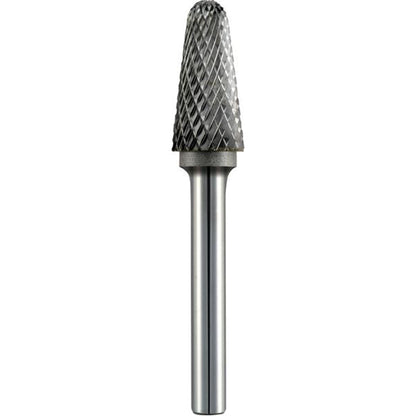 ALPEN Carbide Burr - Conical Round Nose, Ø10mm Head, L65mm, Ø6mm Shaft, Tungsten Carbide, Universal No.6 Cut Qty 1
