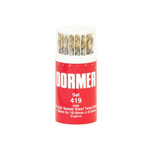 Dormer A002 HSS Drill Bit Set 19pc Bright Finish TiN Tipped Selector Box Qty 1 Set