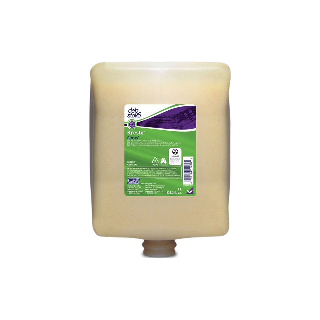 DEB Natural Cartridge 4L Powerful Citrus Hand Cleaner with Orange Oil & Cornmeal Scrub Qty 1