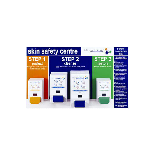 DEB Skin Safety Centre Board with 2L 4L & 2x1L Dispensers 3?Step Skin Safety Programme Qty 1