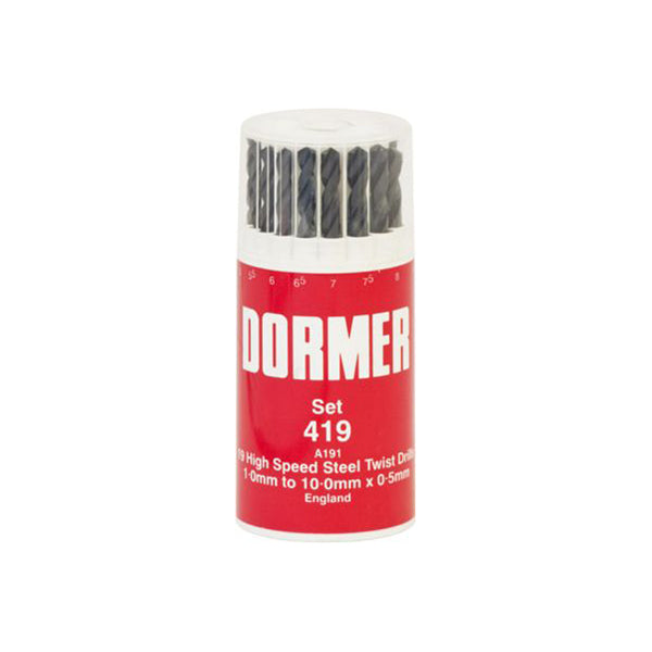 Dormer A100 Drill Bit Set 19pc Steam Tempered DIN338 Plastic Selector Box Qty 1 Set