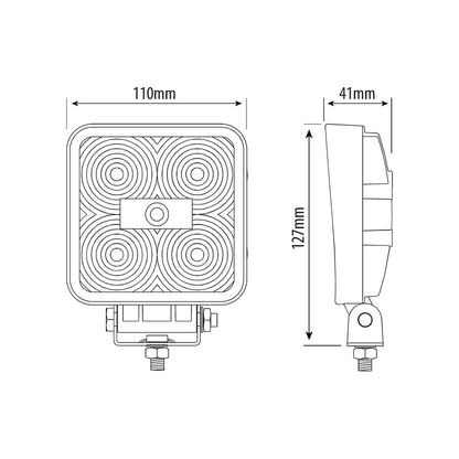 LED Worklamp - 4" Square, 12?28V, 1050Lm, Aluminium Housing, Acrylic Lens, IP67, EMC Approved Qty 1