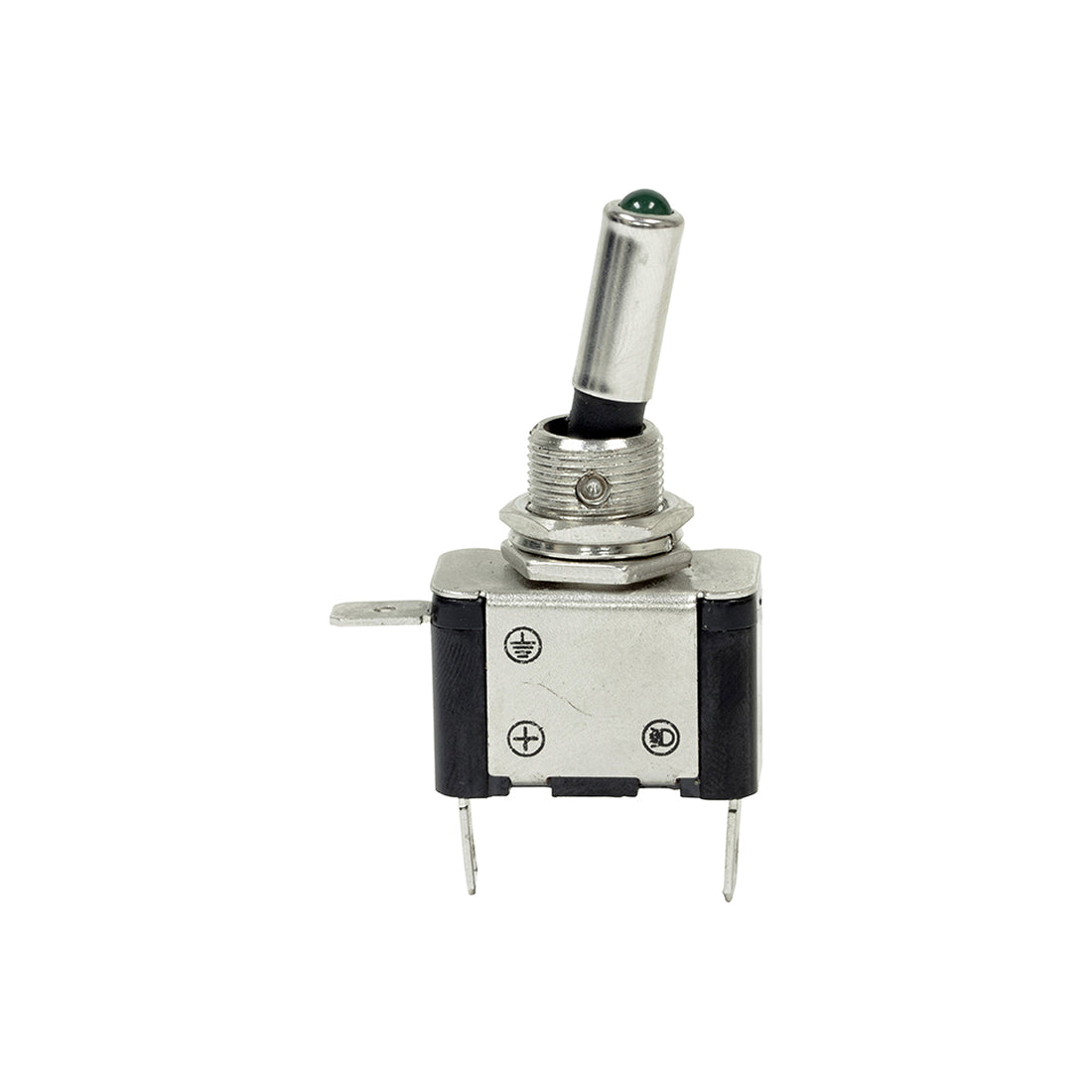 LED Metal Toggle Switch - 12V, Green, Fits Ø12.5mm Hole, 25A, Heavy Duty, Silver Contacts Pack of 10