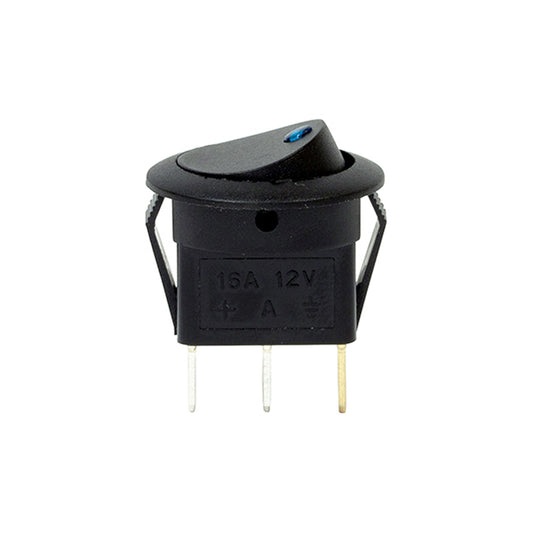 LED Spot Rocker Switch - 12V, Blue, Fits Ø12.5mm Hole, 16A, 6.3mm Blade Terminals Pack of 10