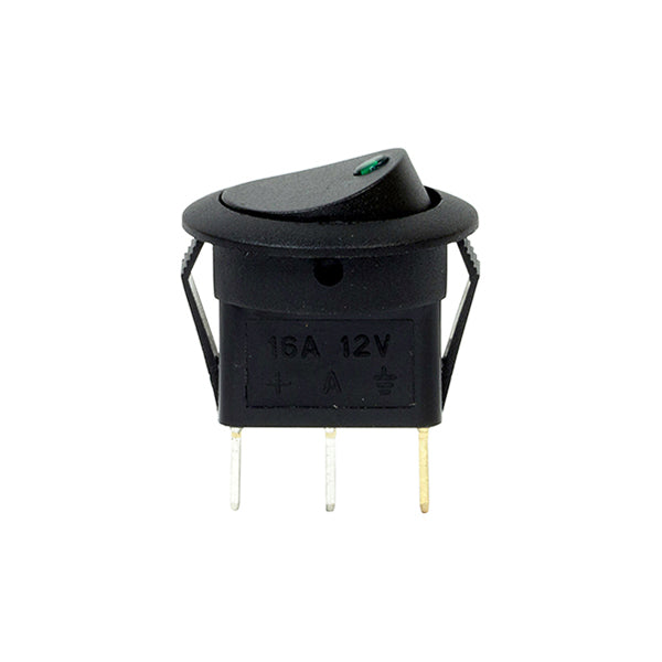 LED Spot Rocker Switch - 12V, Green, Fits Ø12.5mm Hole, 16A, 6.3mm Blade Terminals Pack of 10
