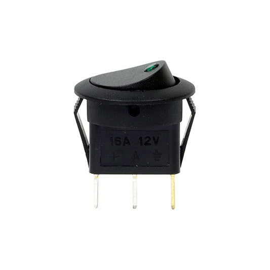 LED Spot Rocker Switch - 12V, Green, Fits Ø12.5mm Hole, 16A, 6.3mm Blade Terminals Pack of 10