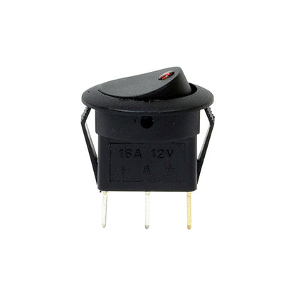 LED Spot Rocker Switch - 12V, Red, Fits Ø12.5mm Hole, 16A, 6.3mm Blade Terminals Pack of 10