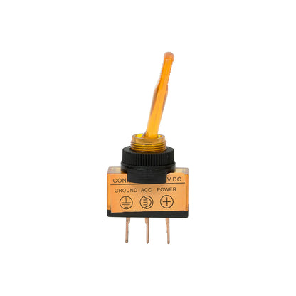 Illuminated Toggle Switch - 12V, Amber, Fits Ø12.5mm Hole, 20A, With Bulb Pack of 10