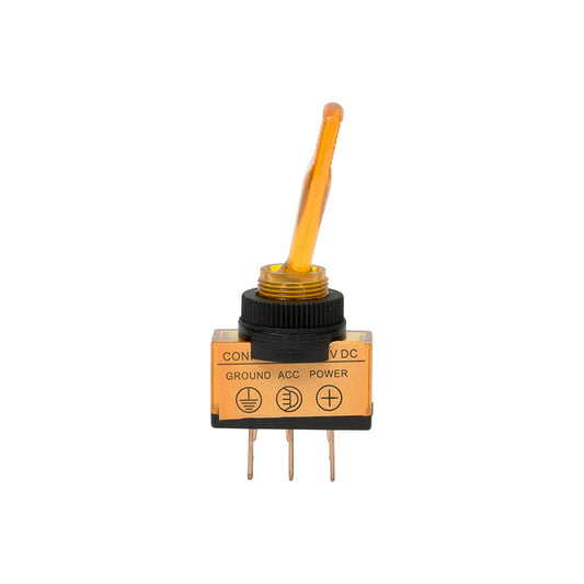 Illuminated Toggle Switch - 12V, Amber, Fits Ø12.5mm Hole, 20A, With Bulb Pack of 10