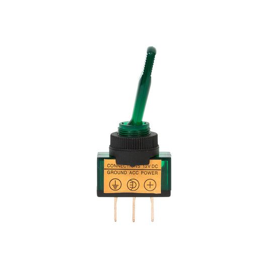 Illuminated Toggle Switches - 12V, Green, Fits Ø12.5mm Hole, 20A, With Bulb Pack of 10