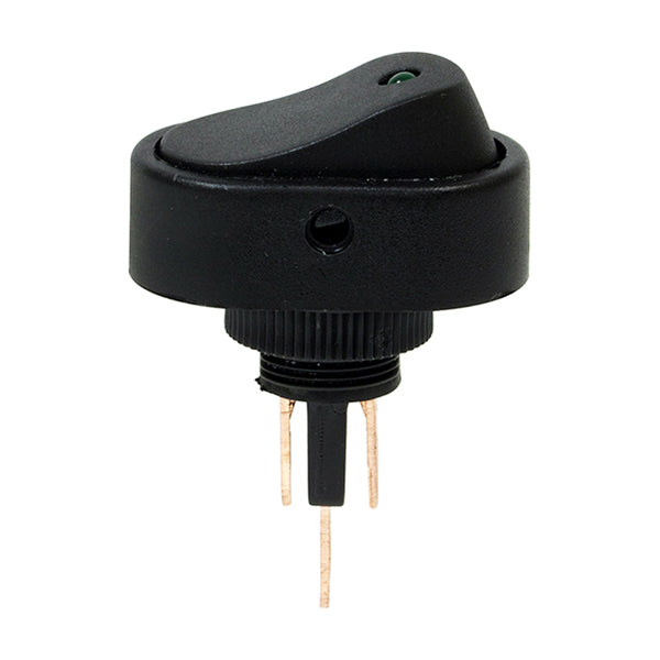 LED Rocker Switch - 12V, Green, Fits Ø12.5mm Hole, 16A, 6.3mm Blade Terminals Pack of 10
