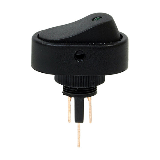 LED Rocker Switch - 12V, Green, Fits Ø12.5mm Hole, 16A, 6.3mm Blade Terminals Pack of 10