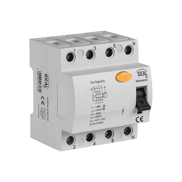 RCD - Type AC, 4?Pole, 40A, 30mA, EN61008?1 Compliant Qty 1