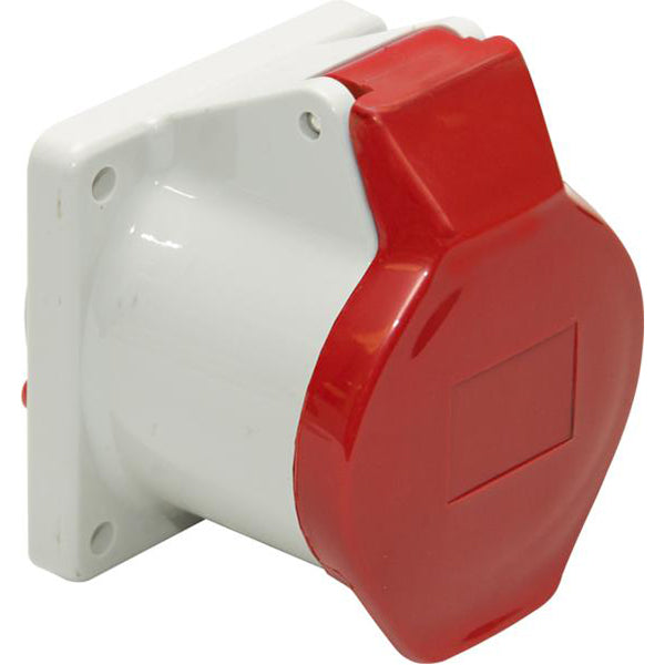 Industrial Panel Socket - 415V, 16A, Red, 4?Pin, Flange 75mm², IP44 Rated Pack of 1