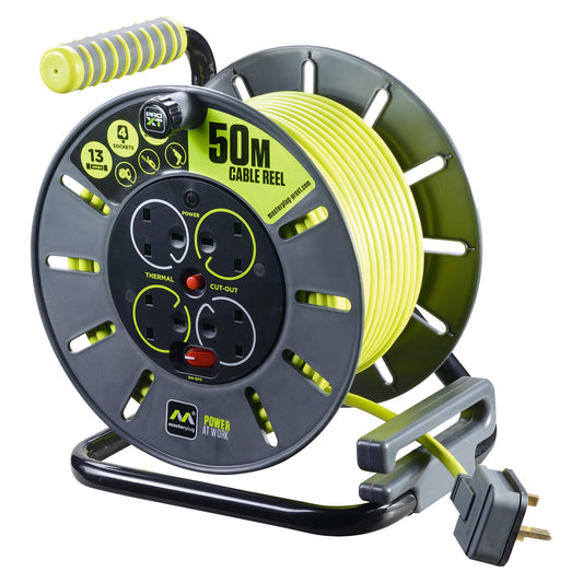 240V Cable Reel 25m 13A BS EN6124 Heavy Duty Thermal Cut-Out 4 Sockets Qty 1