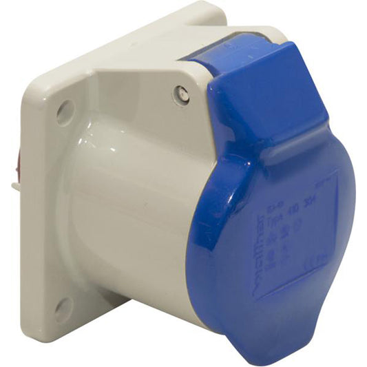 240V Panel Socket - 32A, Blue, Flange 75mm², IP44 Rated, 200–250V Pack of 1