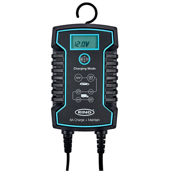 RING Smart Charger & Battery Maintainer - 12/24V, 8A Output, LCD Display, Cold Weather Mode Qty 1