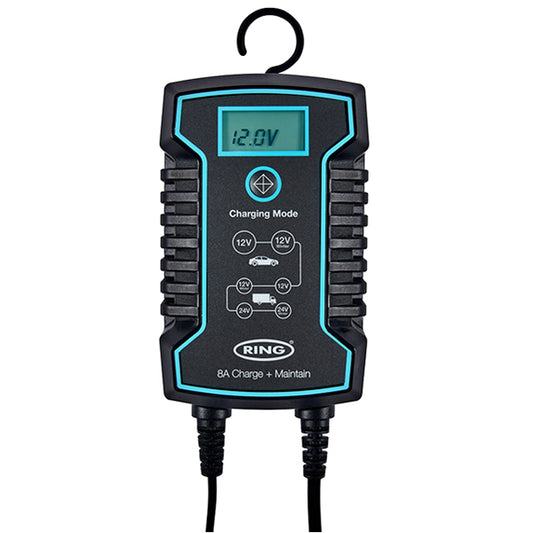 RING Smart Charger & Battery Maintainer - 12/24V, 8A Output, LCD Display, Cold Weather Mode Qty 1