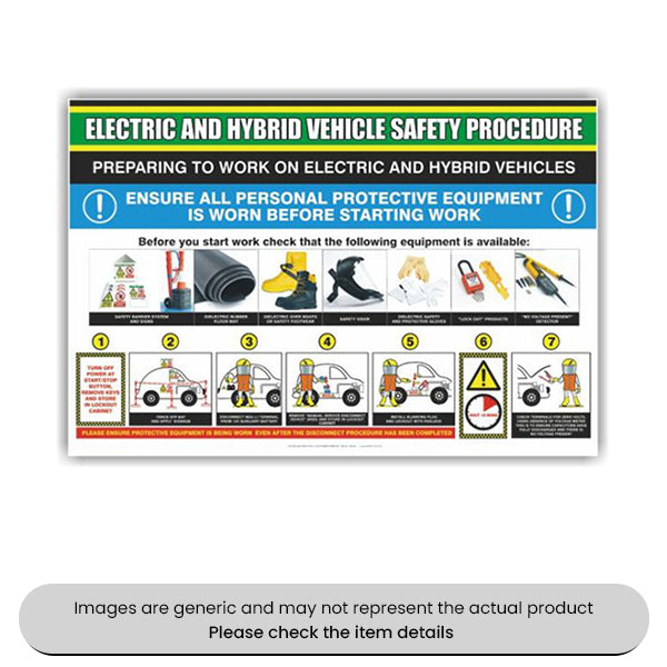 Electric Vehicle Safety Poster 750MMx500mm For Vehicles Pack Qty 1