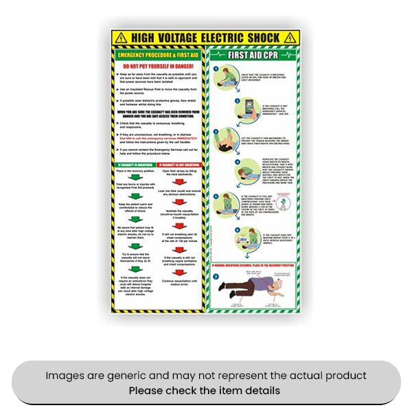 Electric Shock & CPR Poster 750MMx500mm For EV/Hybrids Pack Qty 1