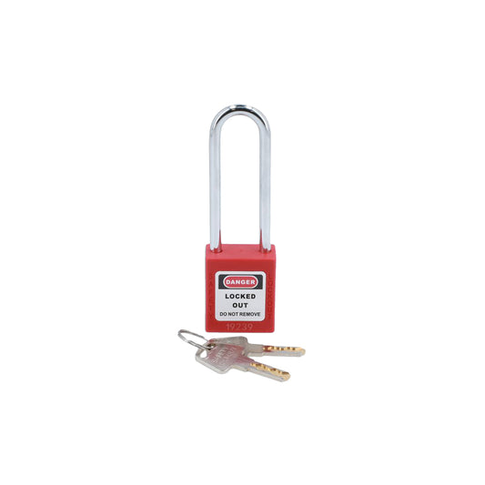 EV Lockout Long Shackle Padlock - 38mm Body, 76mm Shackle, Nylon Insulated, Supplied with 2 Keys Qty 1