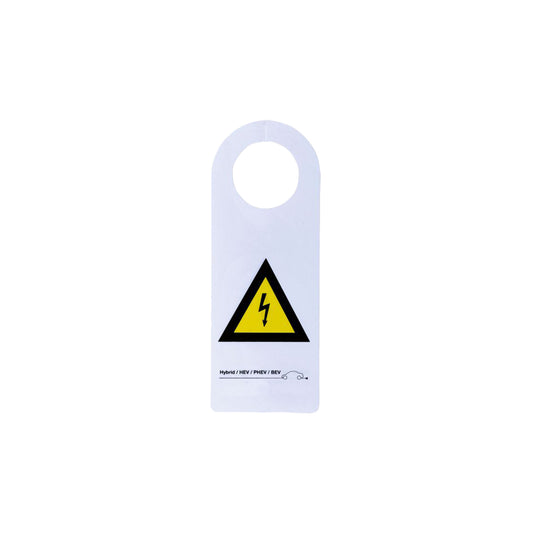 EV High Voltage Identification Tags - 177 x 66.5mm, Mirror/Steering Wheel Hanging Tags, Hi?Vis Warning Pack of 10