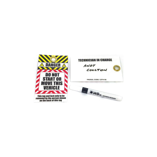 EV Reusable Padlock Lockout Tags - 140 x 80mm, Gloss PVC, Brass Eyelet, With Dry Wipe Marker Pen Pack of 5