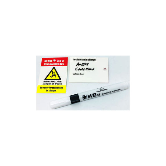 EV Reusable Car Key Lockout Tags - 50 x 70mm, Gloss Laminated Polyester, Hi?Vis Print, With Dry Wipe Marker Pen Pack of 10