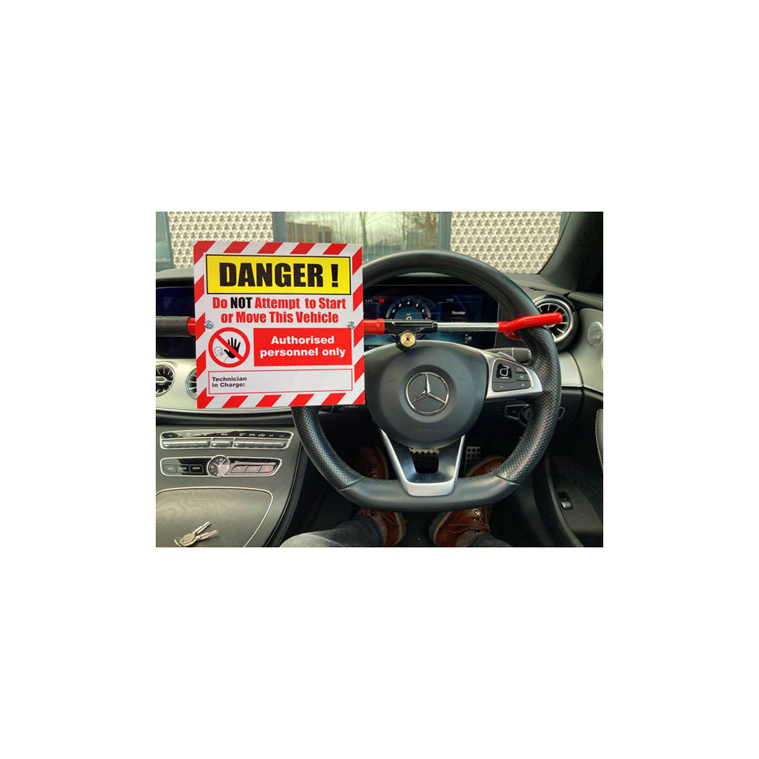 EV Steering Wheel Lockout & Sign - Immobiliser Device with Warning Sign, Supplied with 2 Keys & Marker Pen Qty 1