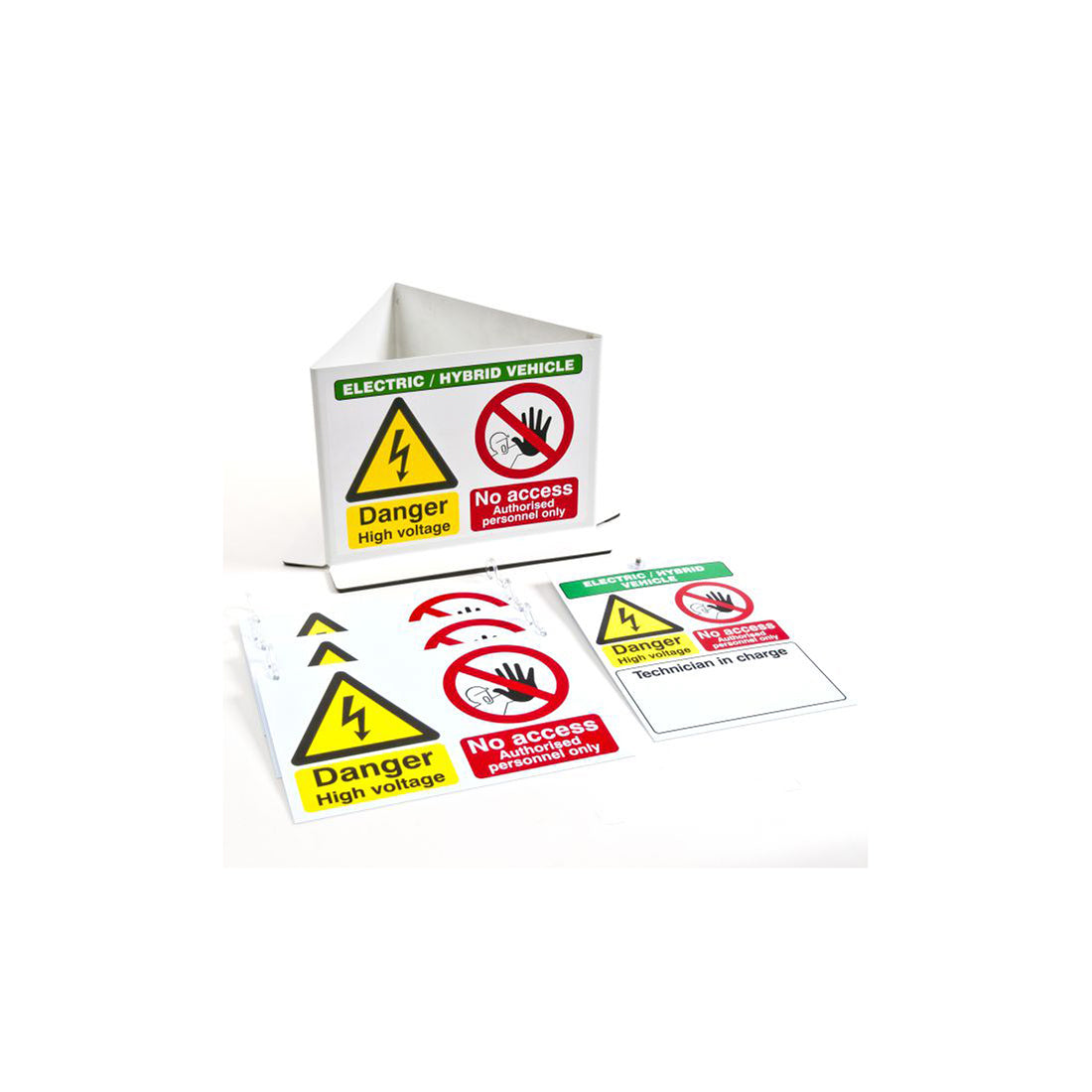 EV Vehicle Warning Sign Pack - Assorted Signs (Door, Roof, Chain), Durable Rigid Plastic, Hi?Vis Pack of 5