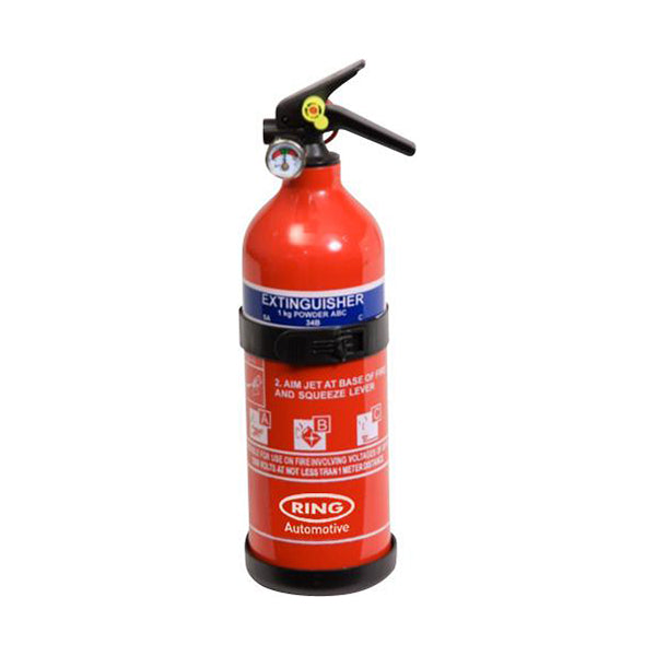 RING Fire Extinguisher - 1kg ABC Dry Powder, With Gauge & Mounting Bracket, For Solid/Liquid/Gas/Electrical Fires Qty 1