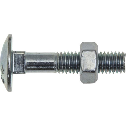Coach Bolts and Nuts M10 x 40 Zinc Plated Steel BS 4933 Part Thread Pack of 50 Pairs