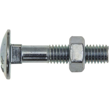 Coach Bolts and Nuts M10 x 75 Zinc Plated Steel BS 4933 Part Thread Pack of 50 Pairs