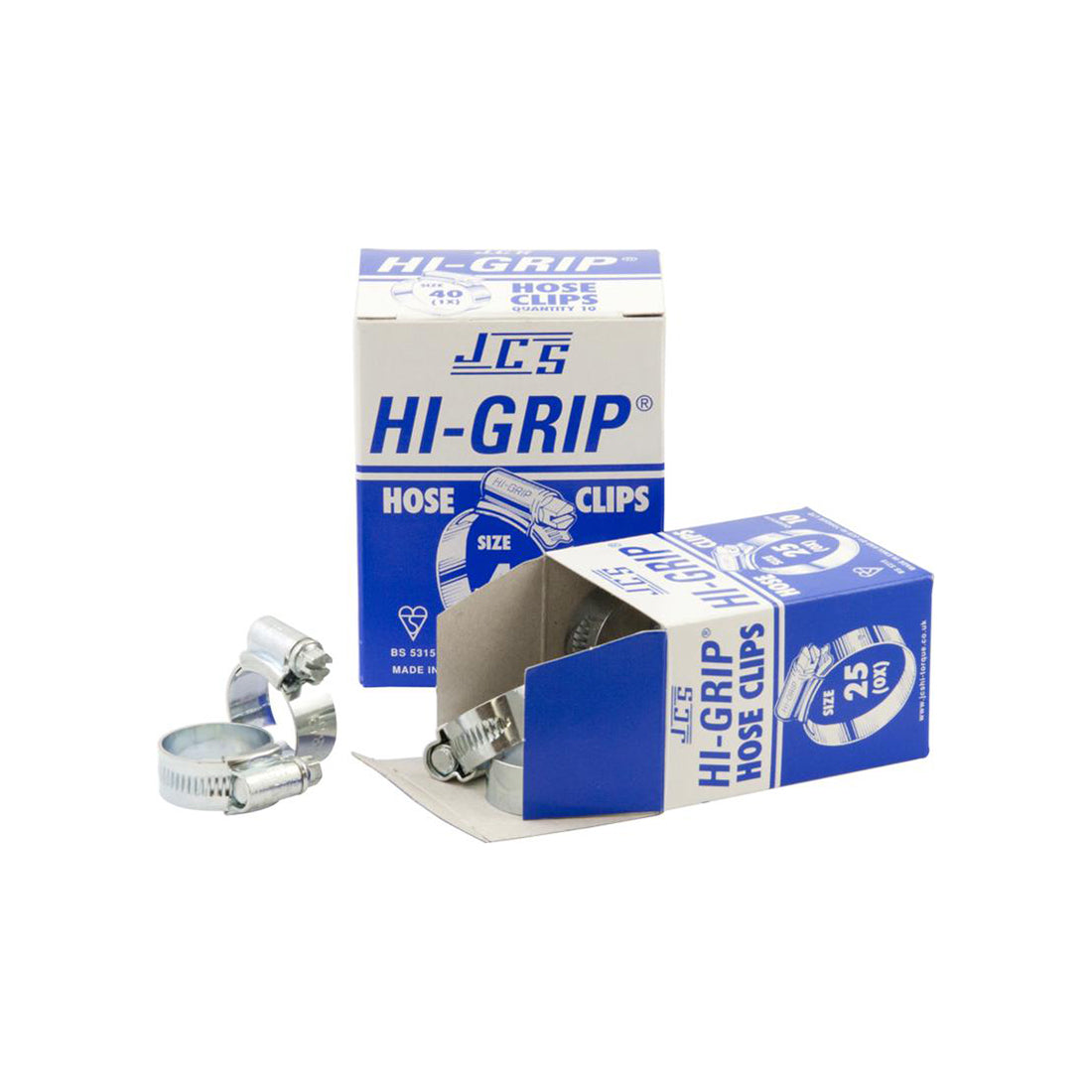 JCS Hi?Grip Hose Clips Boxed Size 70 55–70mm (2 1/8"–2 3/4") Mild Steel Zinc Plated Box of 10