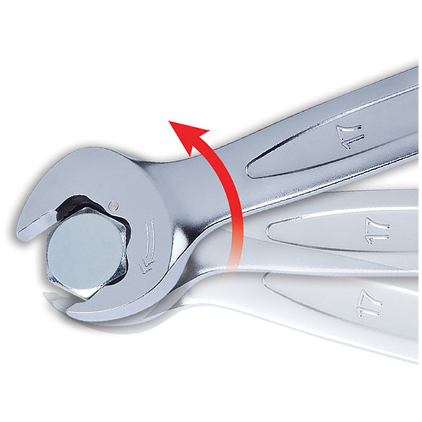 KS DuoGear Ratcheting Combination Spanner - 9mm, 150mm Length, Satin Finish, 72?Tooth Ratchet, Flank Traction Profile Qty 1