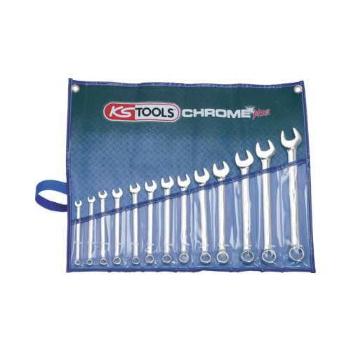 KS CHROMEplus Combination Spanner Set - 13 Piece, Sizes 6–22mm, Chrome Plated, Supplied in Pouch Roll Qty 1 Set