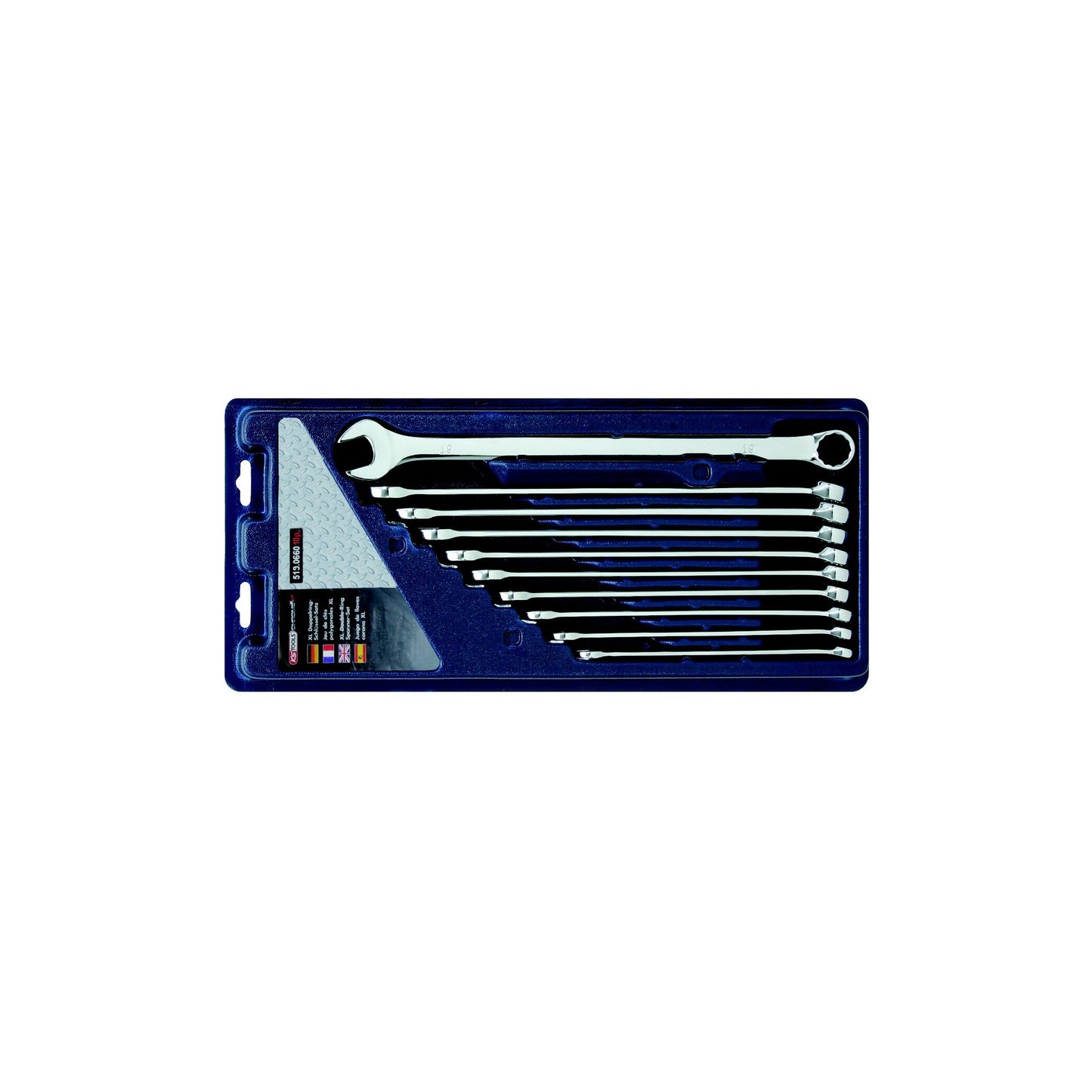 KS Extra Long Combination Spanner Set - 10 Piece, Sizes 10–19mm, Chrome Vanadium, Satin Finish, Supplied in Display Box Qty 1 Set