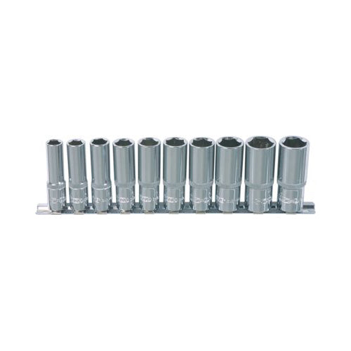 KS Tools 1/2" CHROMEplus Deep Socket Set 10?Piece (10–19mm) Supplied on Rail Qty 1 Set