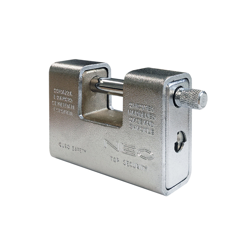 Armoured Padlock - Brass/Chrome, 80mm Body, Supplied with 2 Keys Qty 1